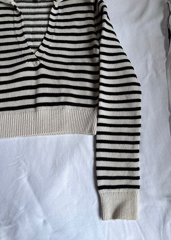 Mavi - Çizgili V Yaka Triko Kadın Kazak - Görsel 11