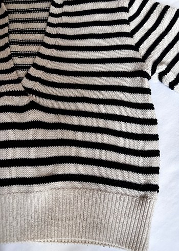 Mavi - Çizgili V Yaka Triko Kadın Kazak - Görsel 6