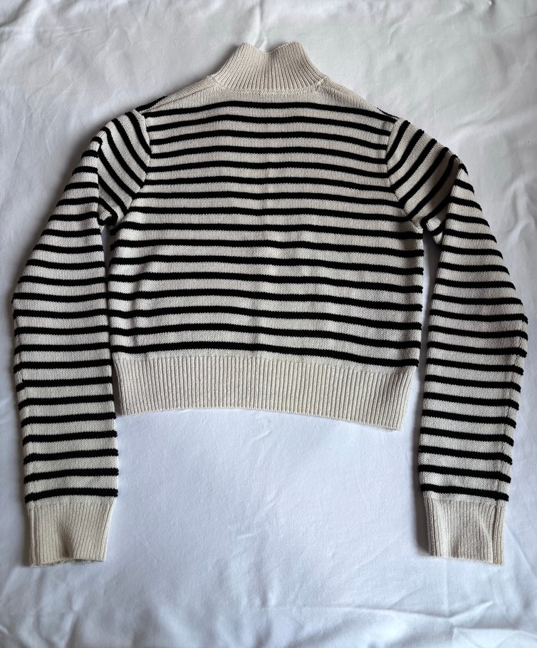 Mavi - Çizgili V Yaka Triko Kadın Kazak - Görsel 4