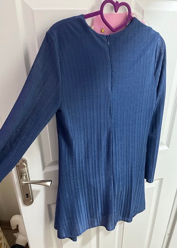 Mavi Piliseli Uzun Kollu Kadın Tunik pantolon takim - Görsel 2