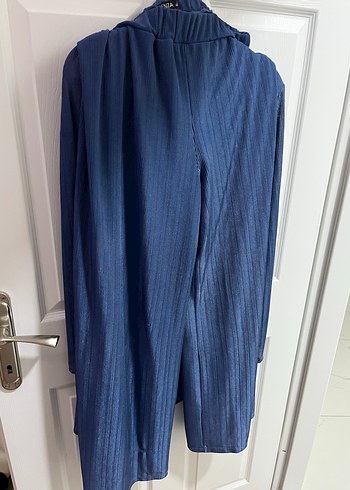 Mavi Piliseli Uzun Kollu Kadın Tunik pantolon takim - Görsel 3