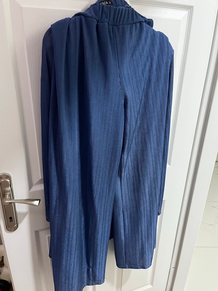 Mavi Piliseli Uzun Kollu Kadın Tunik pantolon takim - Görsel 3