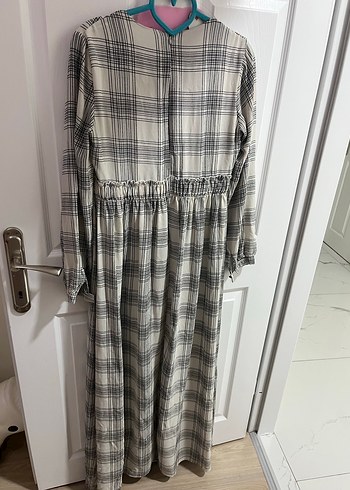 Gri Ekose Desenli Uzun Salaş Elbise - Görsel 3