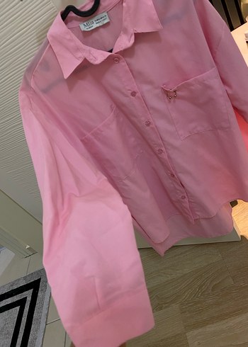 Pembe Uzun Kollu Düğmeli Gömlek - Görsel 2