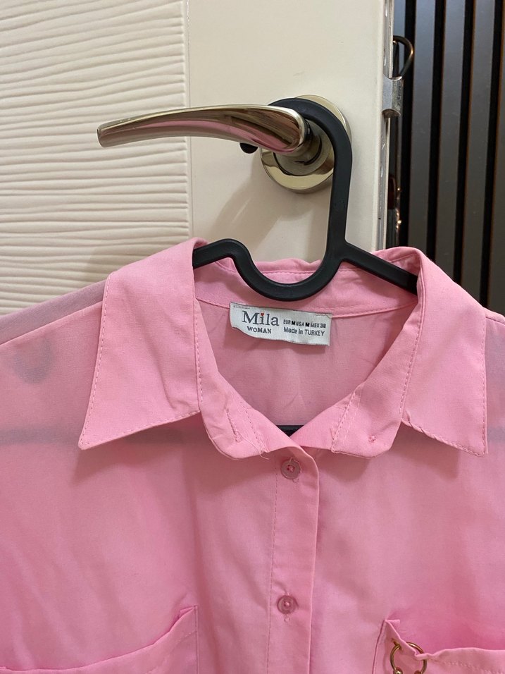 Pembe Uzun Kollu Düğmeli Gömlek - Görsel 3