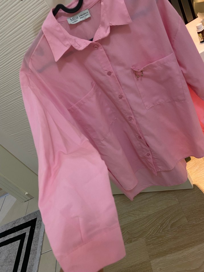 Pembe Uzun Kollu Düğmeli Gömlek - Görsel 2