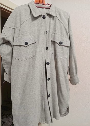 Düğmeli Gri Midi Kadın Kaban - Görsel 3