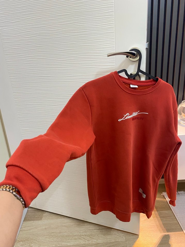 Kırmızı erkek Süet Sweatshirt - Görsel 2