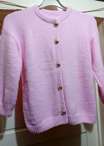 Düğmeli Pembe Kız Triko Hırka - Görsel 2