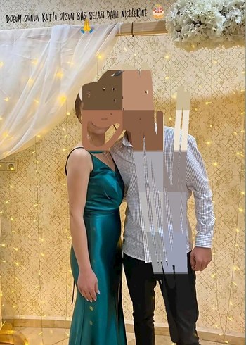 Yeşil V Yaka Drapeli Uzun Abiye - Görsel 2