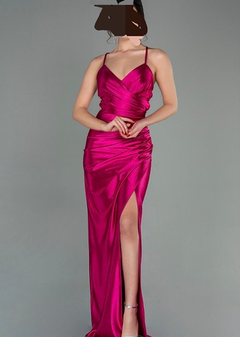 İnce Askılı, Drapeli Pembe Uzun Abiye Elbise - Görsel 2