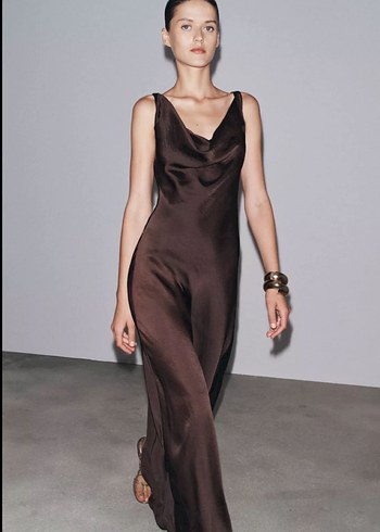 ZARA ZW COLLECTİON SATEN UZUN ELBİSE