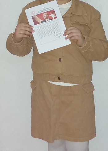 Bej Kız çocuk takım etek  Ceket Düğmeli Rahat Kesim - Görsel 4