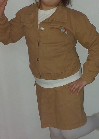 Bej Kız çocuk takım etek  Ceket Düğmeli Rahat Kesim - Görsel 2