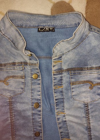 Kadın Mavi Parlak Denim Ceket - Görsel 2