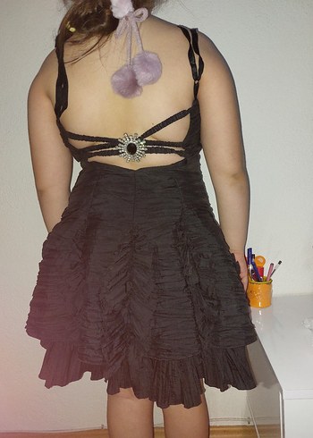 Siyah Straplez Gotik Midi Elbise - Görsel 6