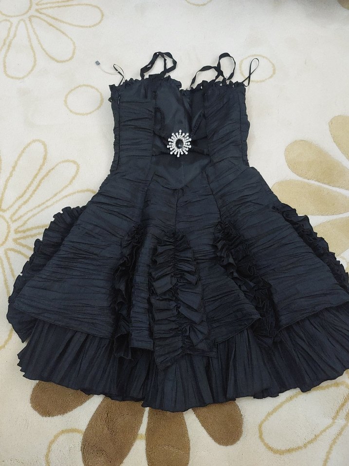 Siyah Straplez Gotik Midi Elbise - Görsel 3