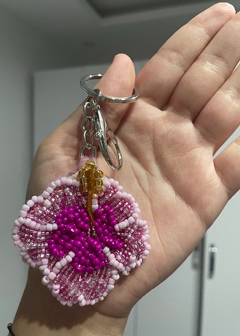 Diğer Boncuklu Pembe Beaded Anahtarlık