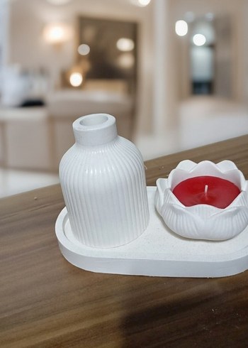 Beyaz Seramik Vazo ve Mumluk Seti - Görsel 2