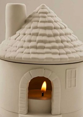 Beyaz Seramik Ev Şeklinde Mumluk ve Tütsülük - Görsel 2