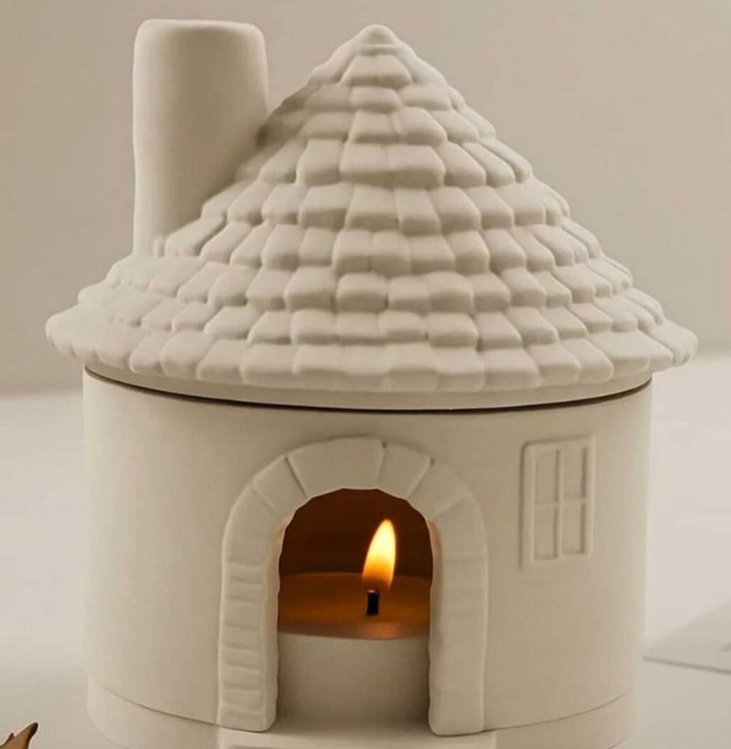 Beyaz Seramik Ev Şeklinde Mumluk ve Tütsülük - Görsel 2