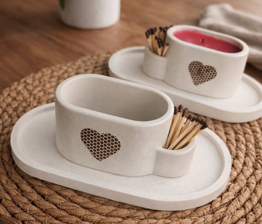 Kalpli Beyaz Mumluk ve Kırmızı Mum - Görsel 2