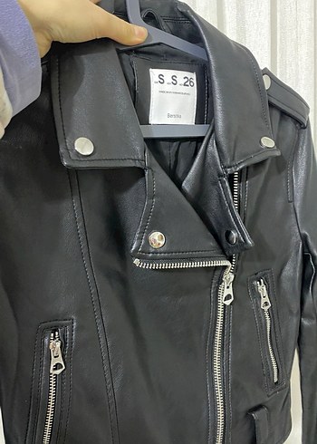 Bershka Siyah Parlak Biker Deri Ceket Kadın - Görsel 2