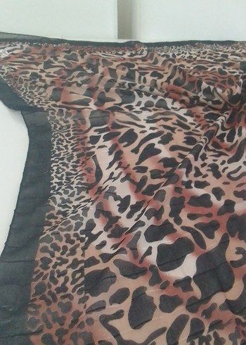 Kahverengi Leopar Desenli Bohem Kadın Fular - Görsel 2