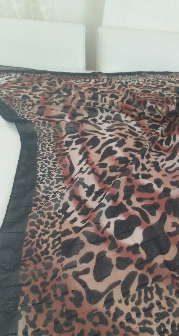 Kahverengi Leopar Desenli Bohem Kadın Fular - Görsel 2