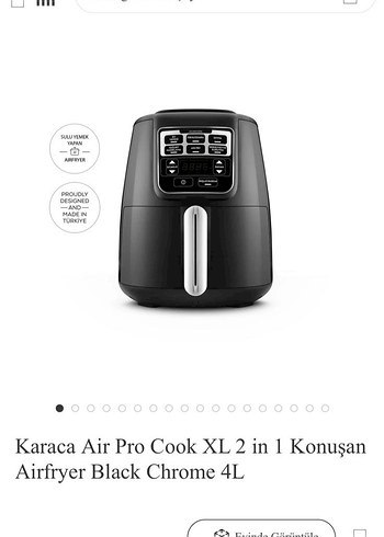 Karaca Air Pro Cook XL 2'si 1 Arada Konuşan Siyah Airfryer 4L