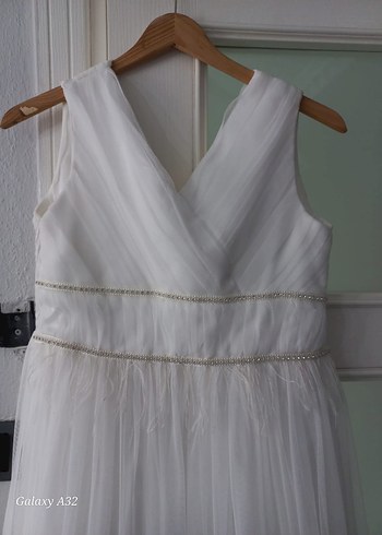 Kolsuz Beyaz A Kesim Uzun çoçuk Gelinlik - Görsel 3