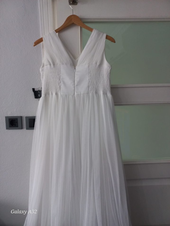 Kolsuz Beyaz A Kesim Uzun çoçuk Gelinlik - Görsel 4