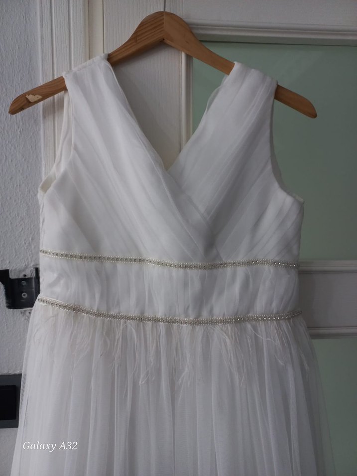 Kolsuz Beyaz A Kesim Uzun çoçuk Gelinlik - Görsel 3