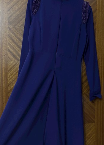 Mor Uzun Kollu Modern Klasik Elbise - Görsel 4