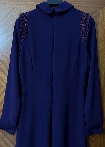 Mor Uzun Kollu Modern Klasik Elbise - Görsel 3