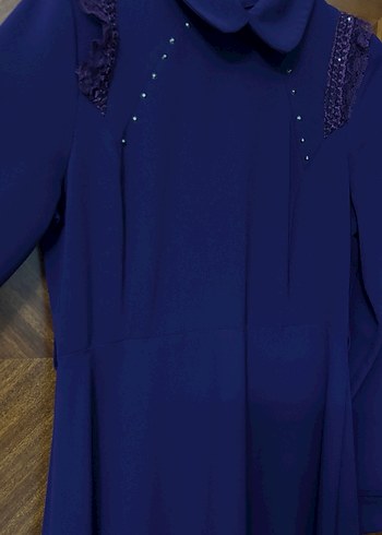 Mor Uzun Kollu Modern Klasik Elbise - Görsel 2