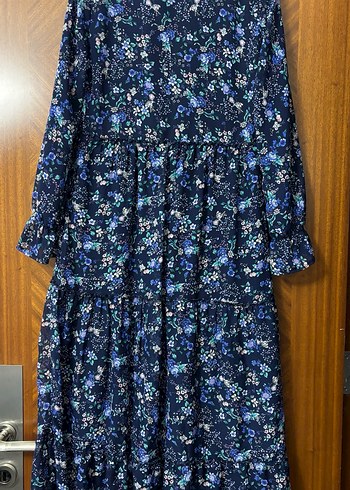 Uzun Kollu Lacivert Bohem Elbise - Görsel 4