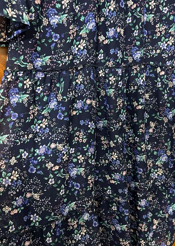 Uzun Kollu Lacivert Bohem Elbise - Görsel 3