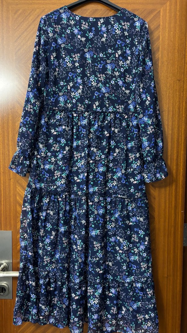 Uzun Kollu Lacivert Bohem Elbise - Görsel 4