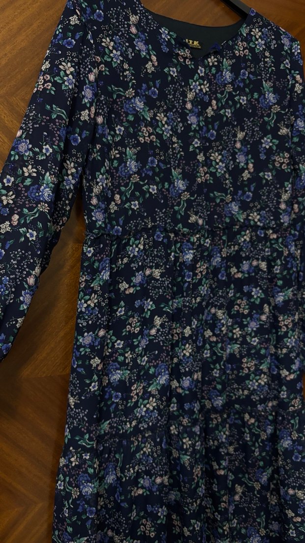 Uzun Kollu Lacivert Bohem Elbise - Görsel 2