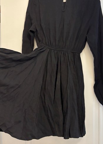 Siyah Midi Uzun Kollu Bol Kesim Elbise - Görsel 3