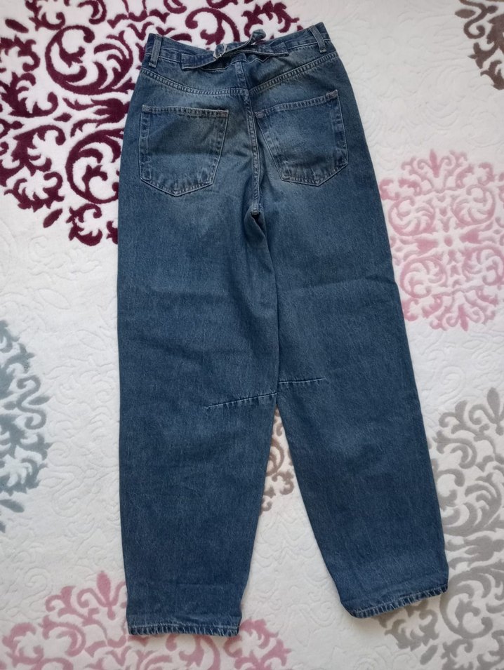 Kadın  Mavi Bol Kesim Geniş Paça Baggy Jean - Görsel 2