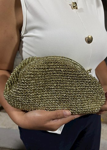 Örgü Altın Kadın Clutch Çanta