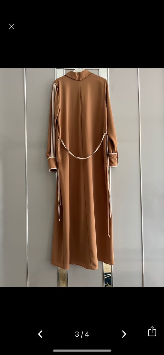 Bej Uzun Kollu Modern Klasik Elbise - Görsel 2