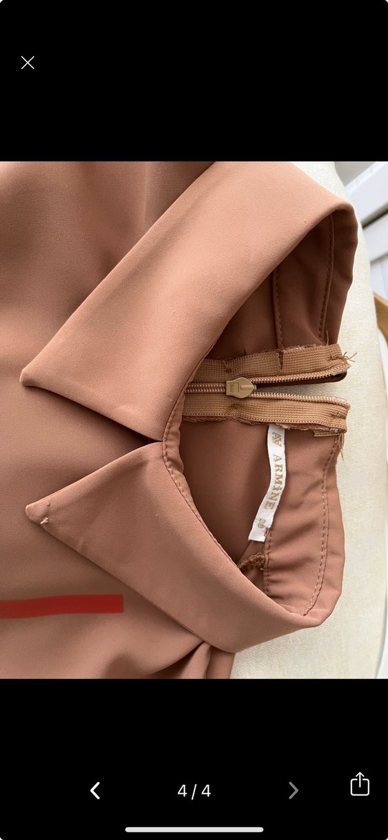 Bej Uzun Kollu Modern Klasik Elbise - Görsel 4