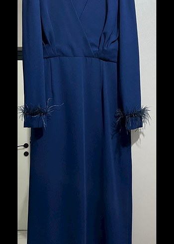 Mavi Uzun Kollu Drapeli Uzun Elbise - Görsel 2