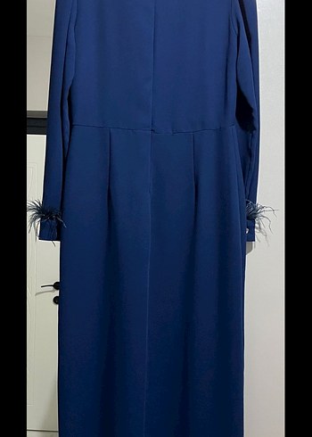 Mavi Uzun Kollu Drapeli Uzun Elbise - Görsel 3