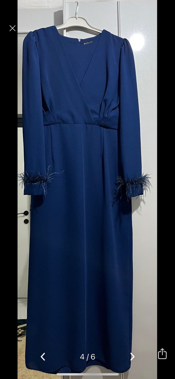 Mavi Uzun Kollu Drapeli Uzun Elbise - Görsel 2