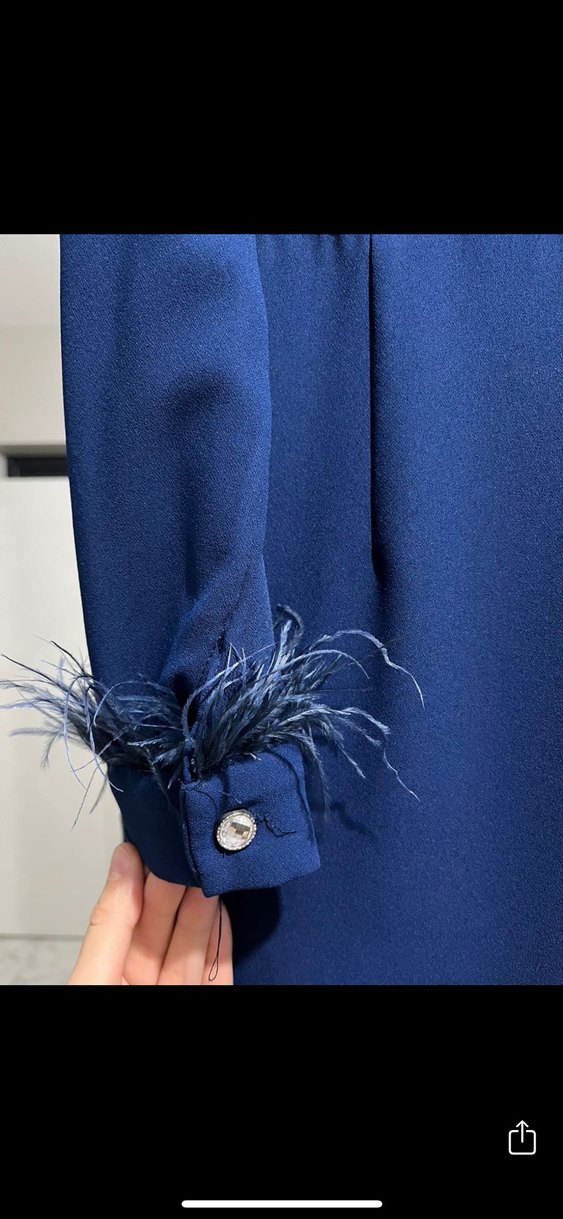 Mavi Uzun Kollu Drapeli Uzun Elbise - Görsel 4