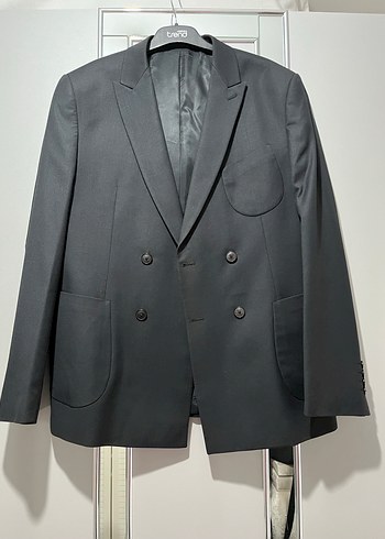 Düğmeli Siyah Erkek Ofis Takım Elbise - Görsel 2